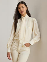 Ralph Lauren Klaryce Womens Georgette Tie Neck Blouse - Mascarpone Cream - M