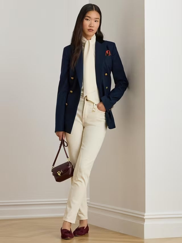 Ralph Lauren Klaryce Womens Georgette Tie Neck Blouse - Mascarpone Cream - M