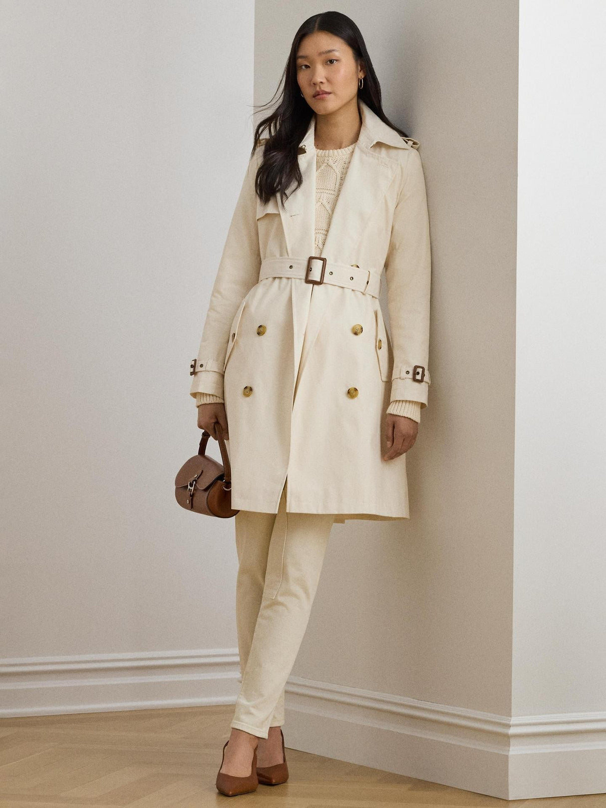 Ralph Lauren Women's Double Breasted Button Trench Coat - Cream - Small