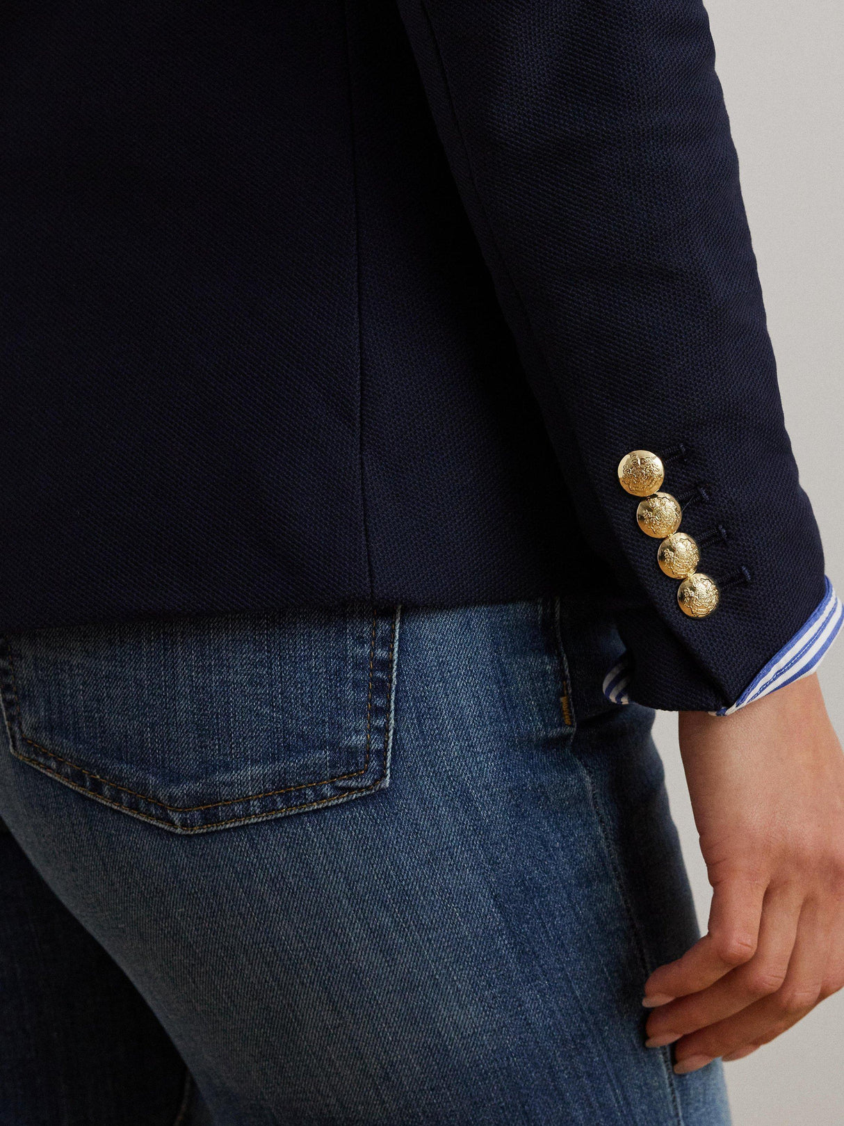 Ralph Lauren Anfisa Patch Jacquard Single Breasted Blazer - Navy  Medium