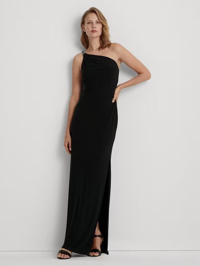 Ralph Lauren Women's Belina Asymmetric Cold Shoulder Maxi Dress - Black - 20