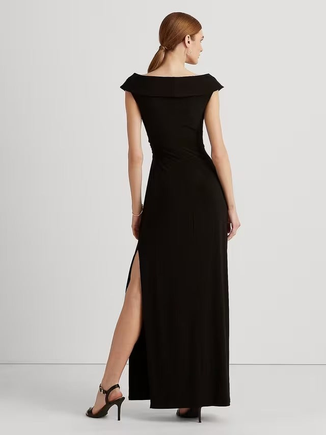 Ralph Lauren Leonidas Floor Length Column Gown Maxi Dress - Black - UK 20