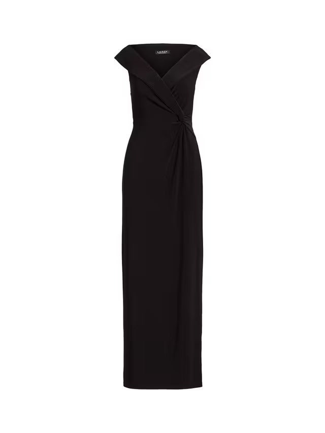 Ralph Lauren Leonidas Floor Length Column Gown Maxi Dress - Black - UK 20