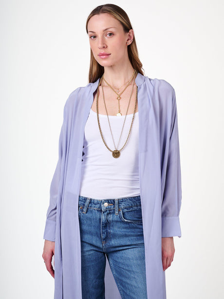 Amanda Wakeley Sophia Pure Silk Semi Sheer Long Shirt - Cornflower - Large