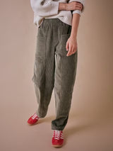 Cape Cove Women's Regular Mid-Rise Barrel Leg Corduroy Trousers - Green - XS