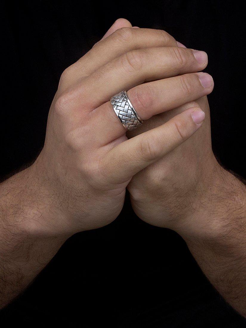 Hoxton London Mens Herringbone 925 Sterling Silver Spinner Ring - T - Silver
