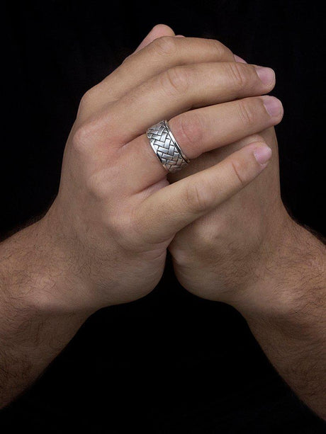 Hoxton London Mens Herringbone 925 Sterling Silver Spinner Ring - T - Silver