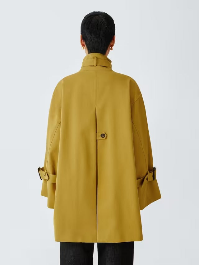 John Lewis Women's Nylon Regular Fit High Neck A-Line Mac Coat - Yellow - S