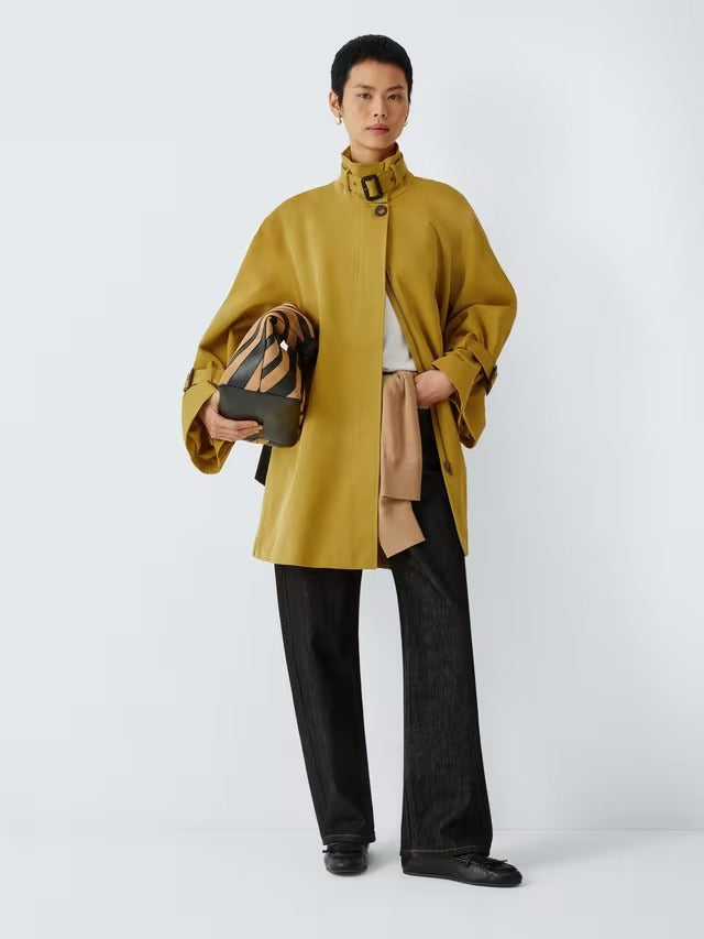 John Lewis Women's Nylon Regular Fit High Neck A-Line Mac Coat - Yellow - S