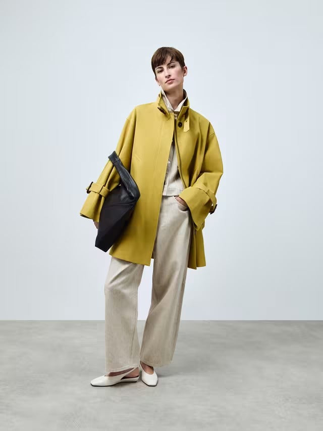 John Lewis Women's Nylon Regular Fit High Neck A-Line Mac Coat - Yellow - S