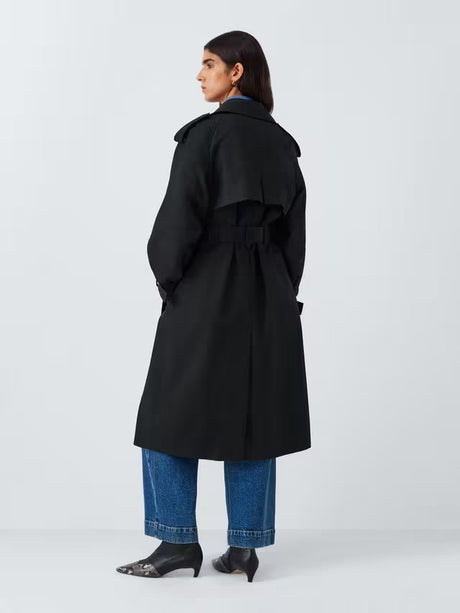 John Lewis Women's Water Repellent Belted Button Trench Coat - Black - UK 12