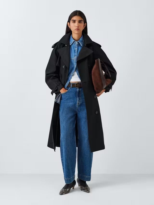 John Lewis Women's Water Repellent Belted Button Trench Coat - Black - UK 12