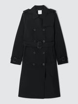 John Lewis Women's Water Repellent Belted Button Trench Coat - Black - UK 12
