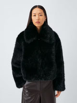John Lewis Women's Short Cropped Faux Fur Winter Coat Jacket - Black - L