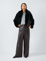 John Lewis Women's Short Cropped Faux Fur Winter Coat Jacket - Black - L