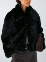 John Lewis Women's Short Cropped Faux Fur Winter Coat Jacket - Black - L