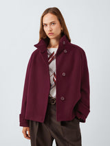John Lewis Womens Short Funnel Neck Wool Blend Jacket - Burgundy - Size 8