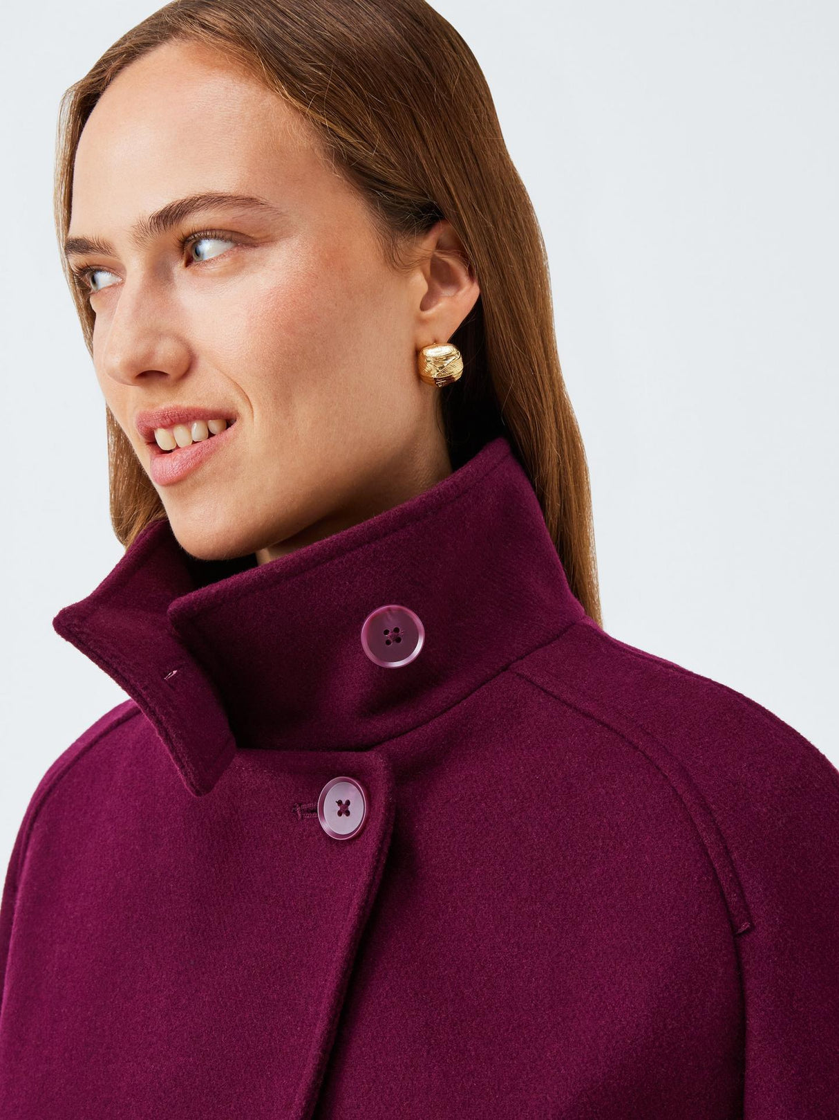 John Lewis Womens Short Funnel Neck Wool Blend Jacket - Burgundy - Size 8