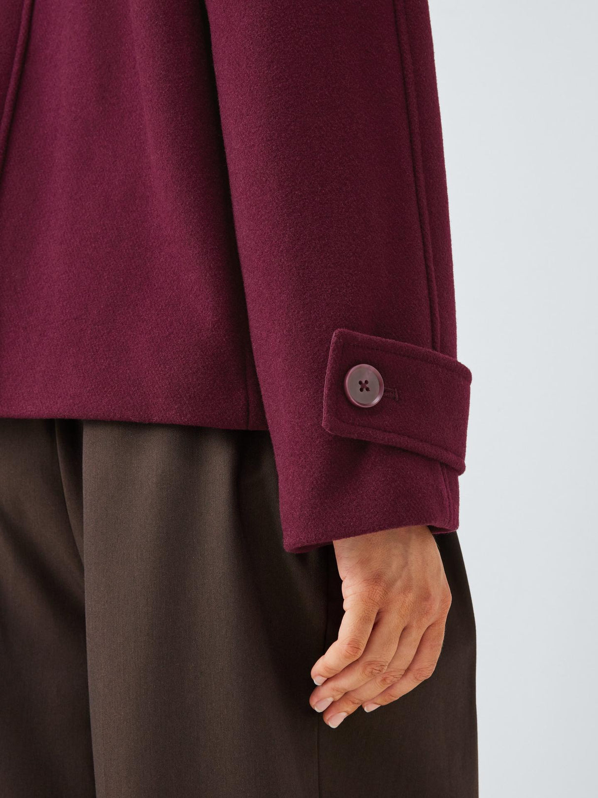 John Lewis Womens Short Funnel Neck Wool Blend Jacket - Burgundy - Size 8