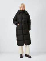 John Lewis Women's Longline Hooded Puffer Coat Jacket - Black - Size 10