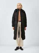 John Lewis Women's Longline Hooded Puffer Coat Jacket - Black - Size 10