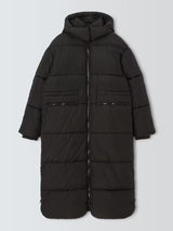 John Lewis Women's Longline Hooded Puffer Coat Jacket - Black - Size 10