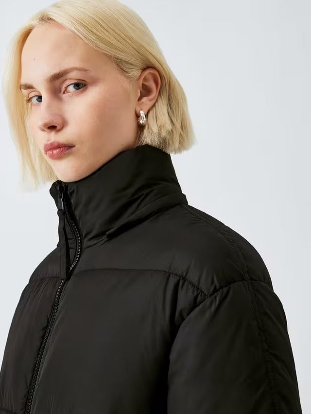 John Lewis Women's Longline Hooded Puffer Coat Jacket - Black - Size 10