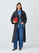 John Lewis Women's Funnel Neck Wool Rich Wrap Long Coat - Charcoal - UK 18