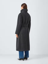 John Lewis Women's Funnel Neck Wool Rich Wrap Long Coat - Charcoal - UK 18