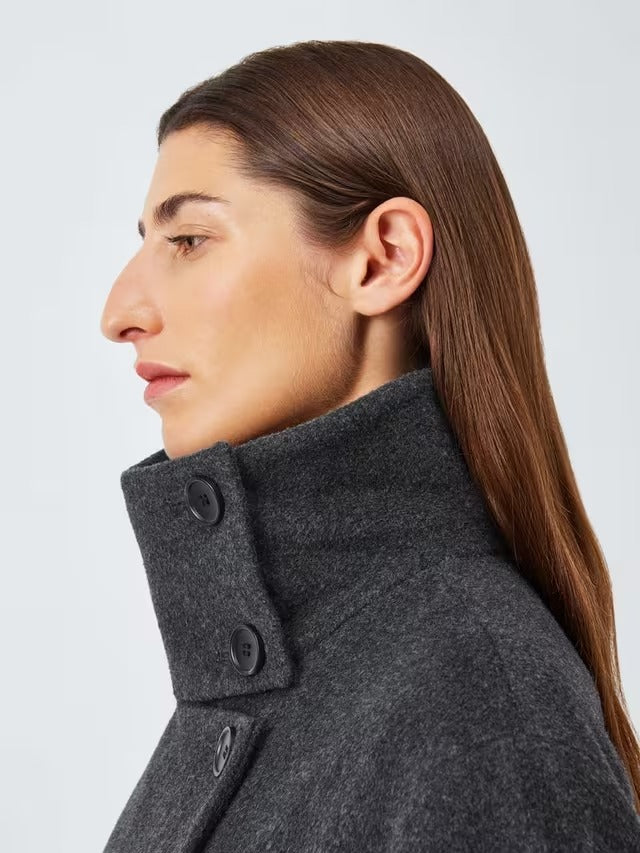John Lewis Women's Funnel Neck Wool Rich Wrap Long Coat - Charcoal - UK 18