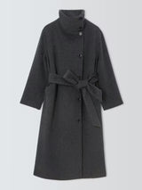 John Lewis Women's Funnel Neck Wool Rich Wrap Long Coat - Charcoal - UK 18