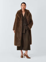 John Lewis Women's Long Faux Fur Fluffy Long Sleeve Coat - Brown - Medium