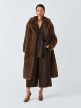 John Lewis Women's Long Faux Fur Fluffy Long Sleeve Coat - Brown - Medium