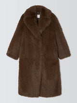 John Lewis Women's Long Faux Fur Fluffy Long Sleeve Coat - Brown - Medium