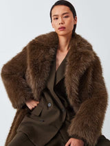 John Lewis Women's Long Faux Fur Fluffy Long Sleeve Coat - Brown - Medium