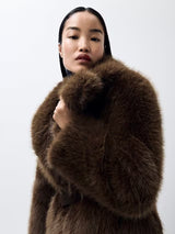 John Lewis Women's Long Faux Fur Fluffy Long Sleeve Coat - Brown - Medium