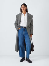 John Lewis Women's Mono Stripe Wool Blend Belted Coat - Black/White - UK 10