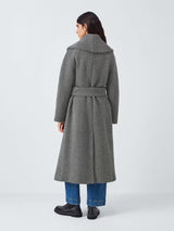 John Lewis Women's Mono Stripe Wool Blend Belted Coat - Black/White - UK 10