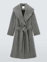 John Lewis Women's Mono Stripe Wool Blend Belted Coat - Black/White - UK 10