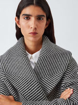John Lewis Women's Mono Stripe Wool Blend Belted Coat - Black/White - UK 10