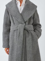 John Lewis Women's Mono Stripe Wool Blend Belted Coat - Black/White - UK 10