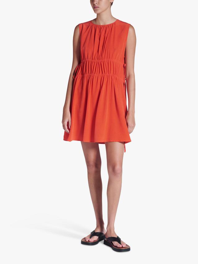 NEW ASCENO Como Regular Round Neck Plain Sleeveless Silk Mini Dress - Red Small