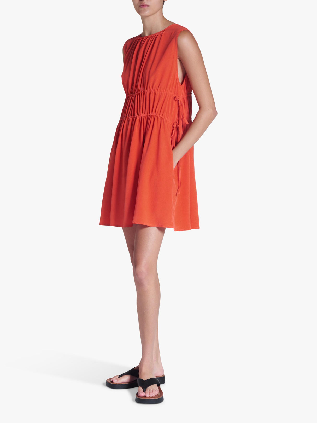 NEW ASCENO Como Regular Round Neck Plain Sleeveless Silk Mini Dress - Red Small