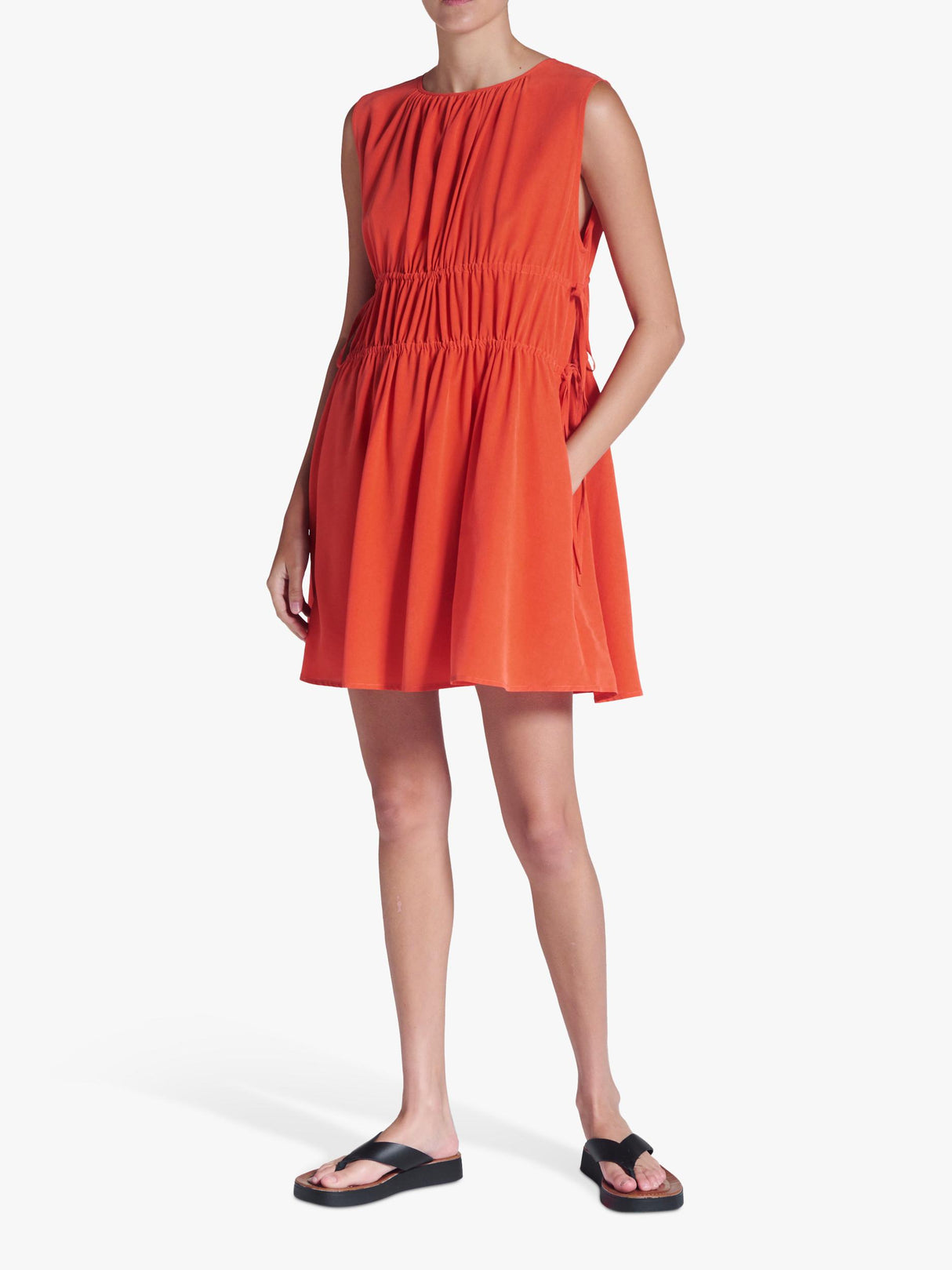 NEW ASCENO Como Regular Round Neck Plain Sleeveless Silk Mini Dress - Red Small