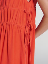 NEW ASCENO Como Regular Round Neck Plain Sleeveless Silk Mini Dress - Red Small