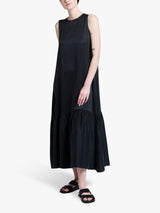 ASCENO Rhea Pure Silk Charmeuse Sleeveless Swing Maxi Dress - Black - XS
