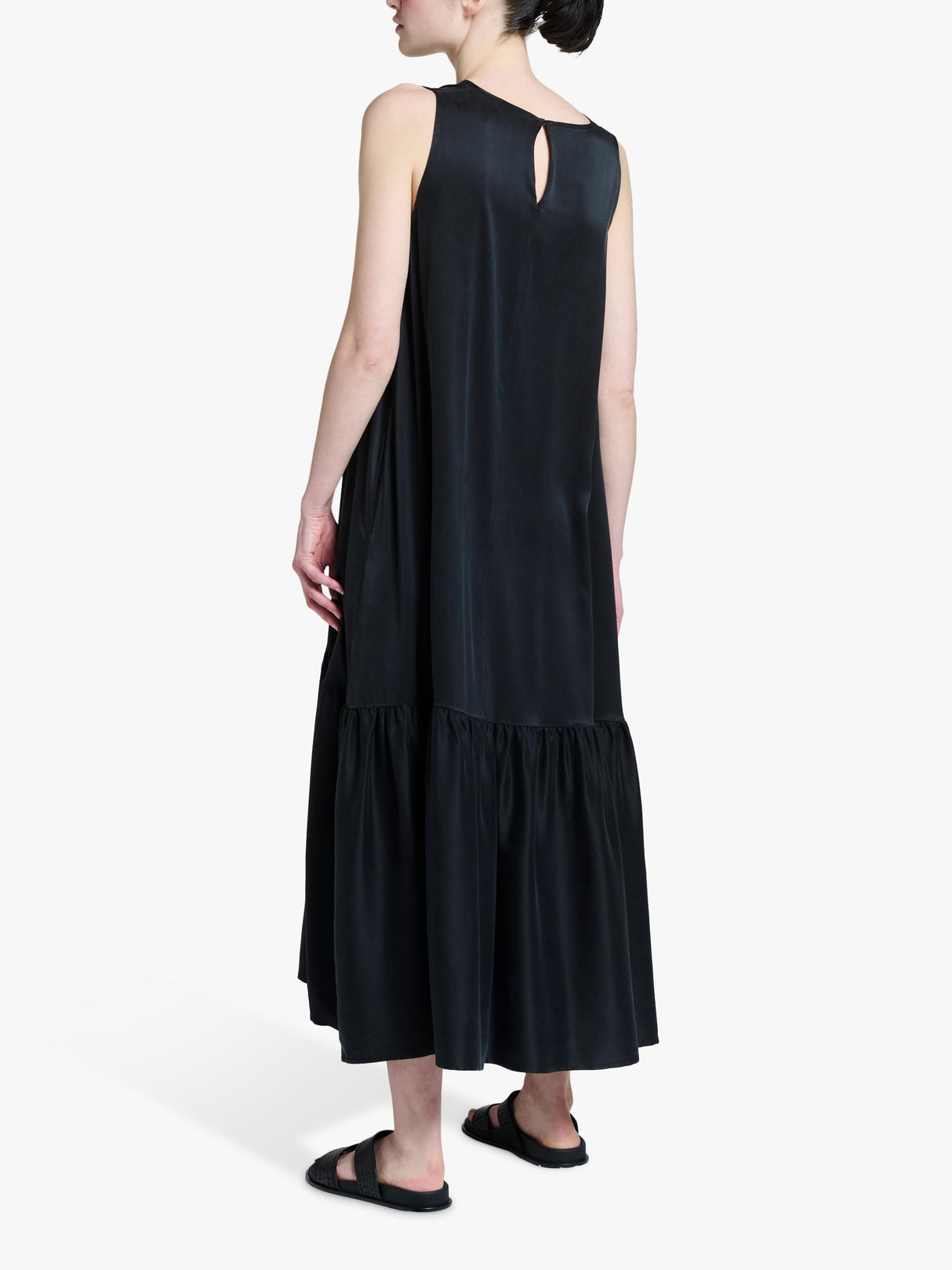 ASCENO Rhea Pure Silk Charmeuse Sleeveless Swing Maxi Dress - Black - XS