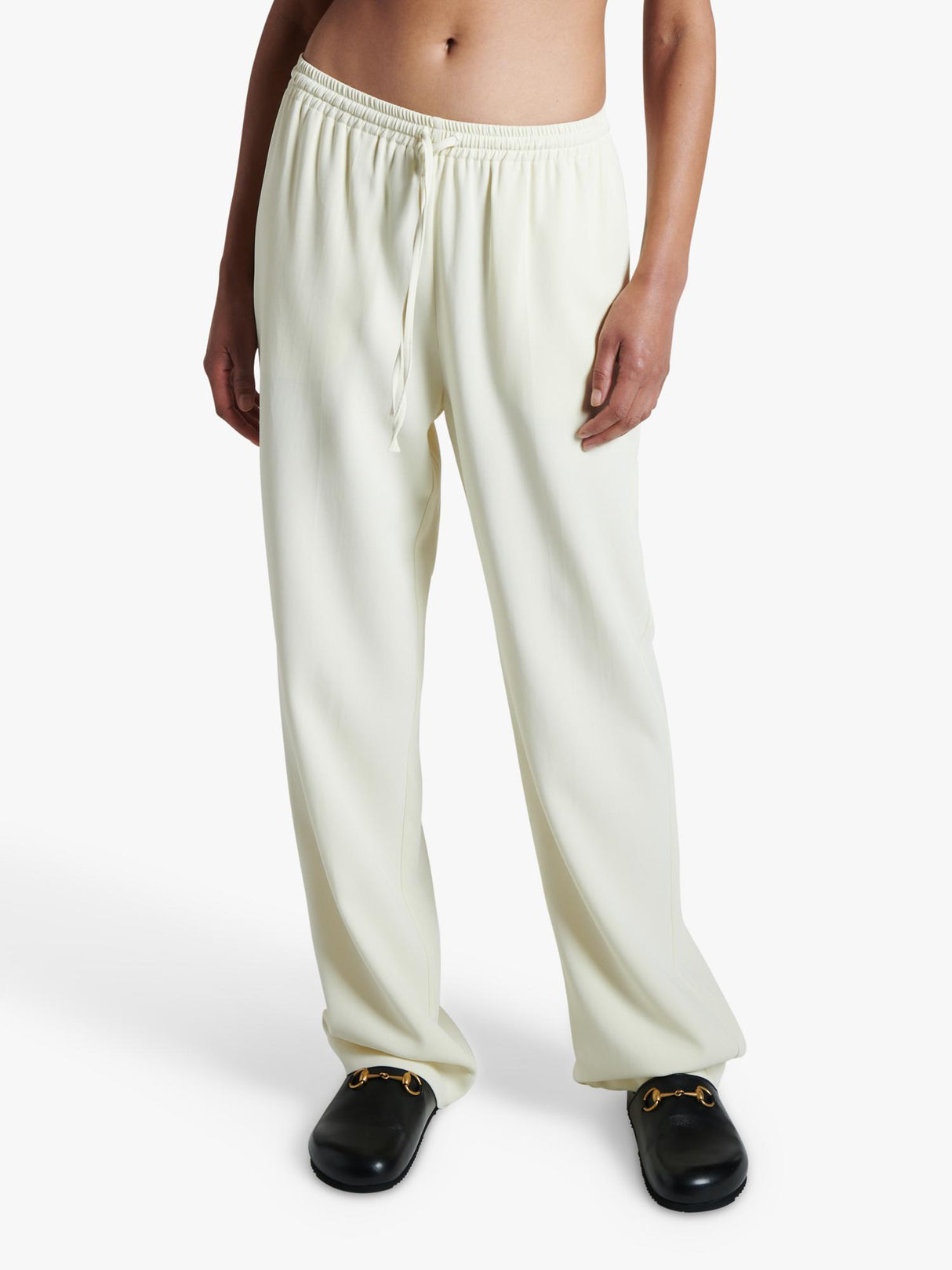 ASCENO The Aurelia Straight Leg Drawstring Crepe Trousers - Cream - Small
