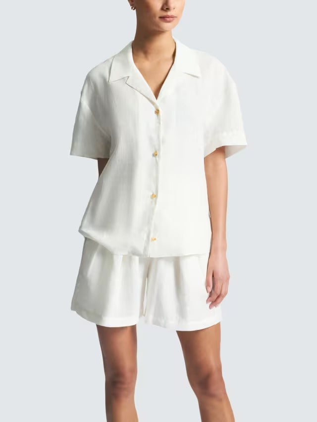 ASCENO Women's The Prague Pure Linen Breathable Button Shirt - White - XS