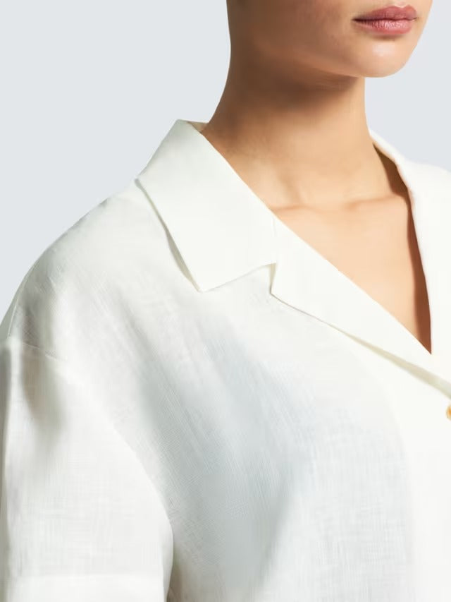 ASCENO Women's The Prague Pure Linen Breathable Button Shirt - White - XS